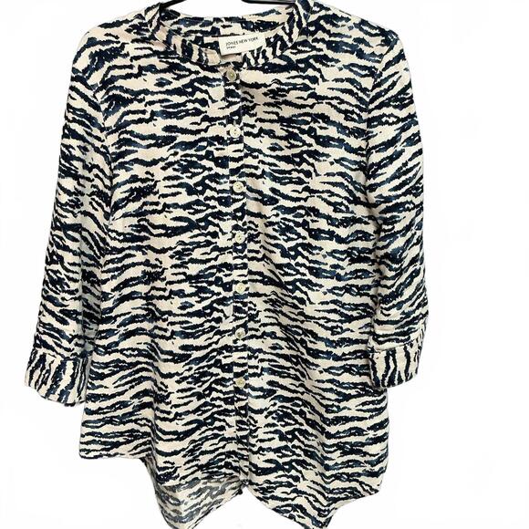 Tops - Jones New York Linen Sport Women's Button-Up Top, Medium Abstract Pattern